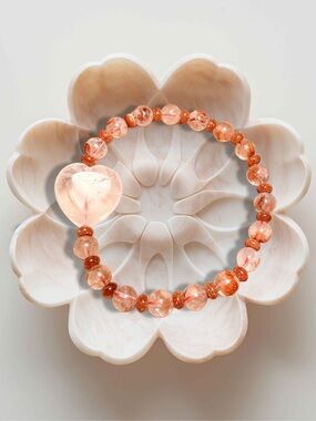 6mm Sunstone Bracelet Orange Sandstone Quartz Heart Handmade